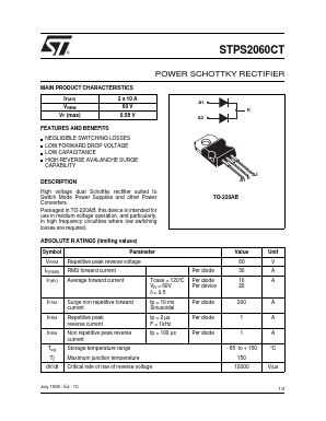 STPS2060 Datasheet PDF STMicroelectronics