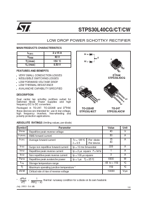 STPS30L40CT Datasheet PDF STMicroelectronics