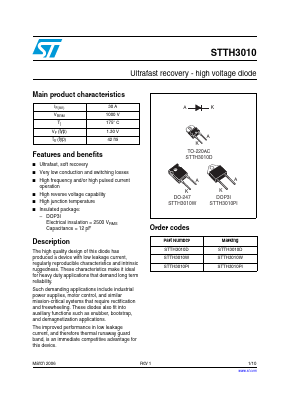 STTH3010 Datasheet PDF STMicroelectronics