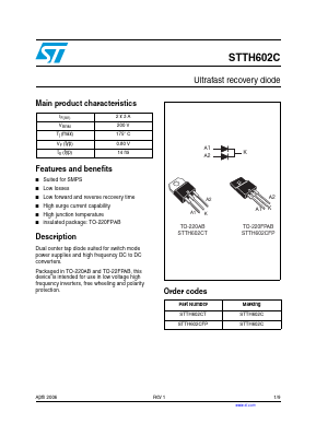 STTH602C Datasheet PDF STMicroelectronics