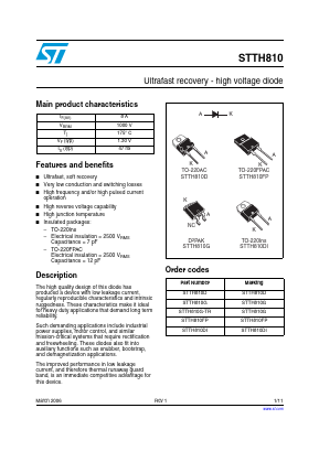 STTH810G-TR Datasheet PDF STMicroelectronics