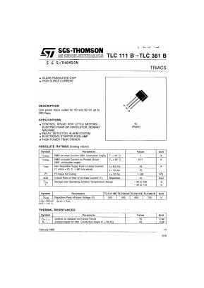 TLC111B Datasheet PDF STMicroelectronics