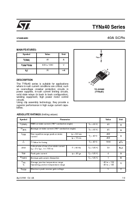 TYNX40-1 Datasheet PDF STMicroelectronics