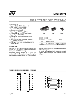 M74HC174M1R Datasheet PDF STMicroelectronics