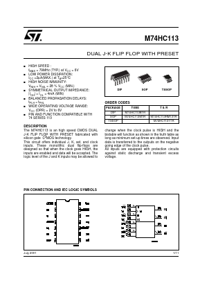 M74HC113 Datasheet PDF STMicroelectronics