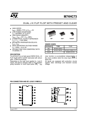 M74HC73 Datasheet PDF STMicroelectronics