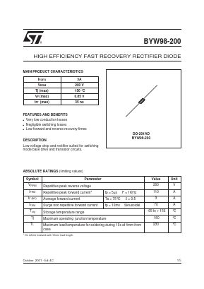 BYW98-200 Datasheet PDF STMicroelectronics