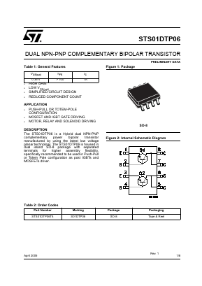 STS01DTP06T4 Datasheet PDF STMicroelectronics