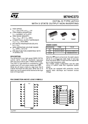M74HC373TTR Datasheet PDF STMicroelectronics