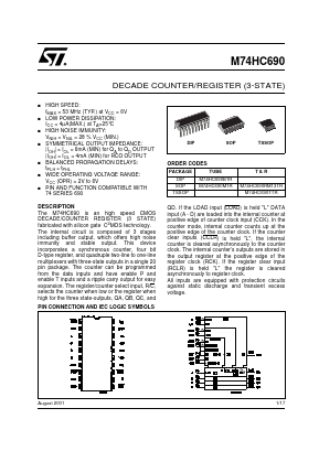 M74HC690 Datasheet PDF STMicroelectronics