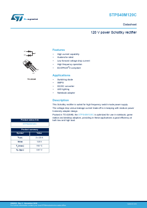 STPS40M120CT Datasheet PDF STMicroelectronics