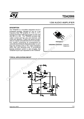 TDA2006 Datasheet PDF STMicroelectronics