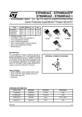 STP6NK60Z Datasheet PDF STMicroelectronics