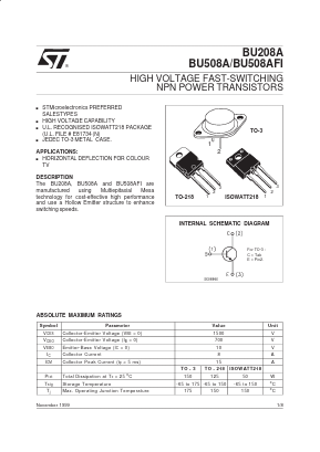 BU208A Datasheet PDF STMicroelectronics