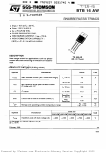 BTB16-200AW Datasheet PDF STMicroelectronics