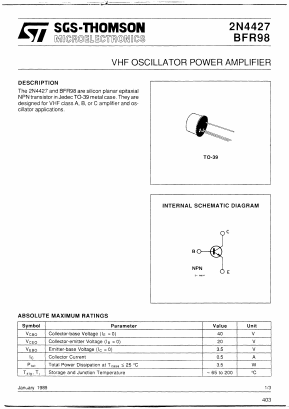 2N4427 Datasheet PDF STMicroelectronics