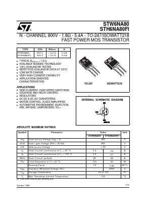 STH6NA80FI Datasheet PDF STMicroelectronics