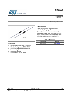 BZW06-40B Datasheet PDF STMicroelectronics