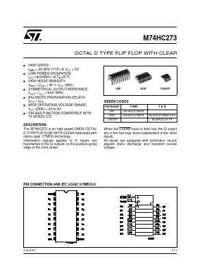 M74HC273TTR Datasheet PDF STMicroelectronics