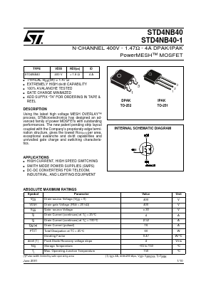 STD4NB40-1 Datasheet PDF STMicroelectronics