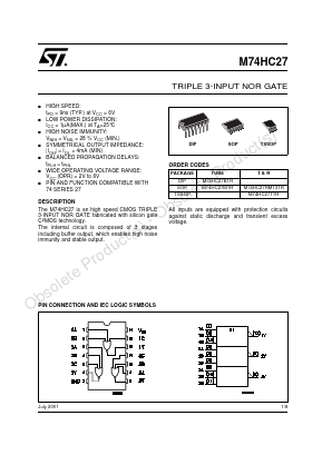 M74HC27B1 Datasheet PDF STMicroelectronics
