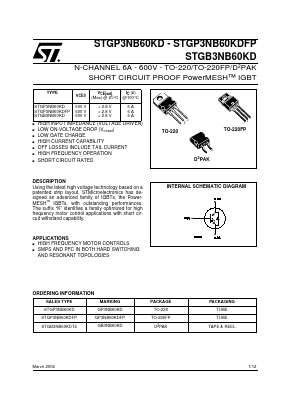 STGP3NB60KDFP Datasheet PDF STMicroelectronics