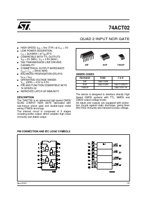 74ACT02M Datasheet PDF STMicroelectronics