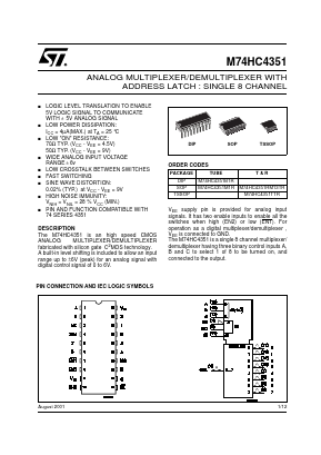 M74HC4351TTR Datasheet PDF STMicroelectronics