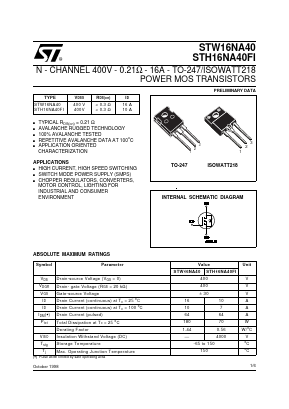 STH16NA40FI Datasheet PDF STMicroelectronics