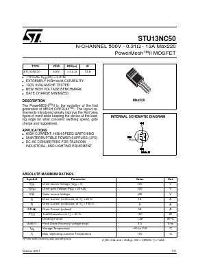 STU13NC50 Datasheet PDF STMicroelectronics