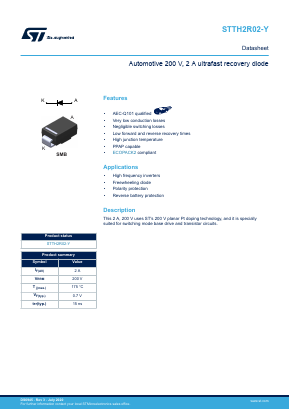 STTH2R02-Y Datasheet PDF STMicroelectronics