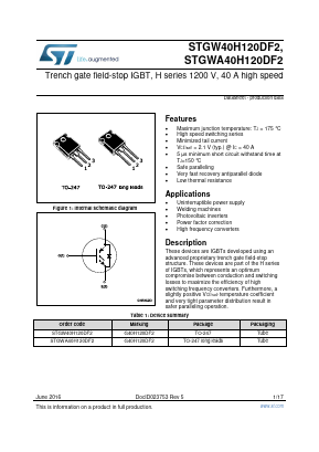 STGWA40H120DF2 Datasheet PDF STMicroelectronics