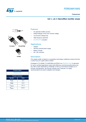 FERD40H100SG-TR Datasheet PDF STMicroelectronics