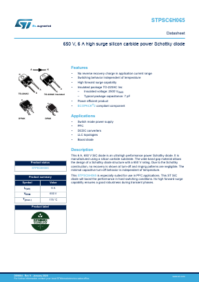 STPSC6H065G-TR Datasheet PDF STMicroelectronics