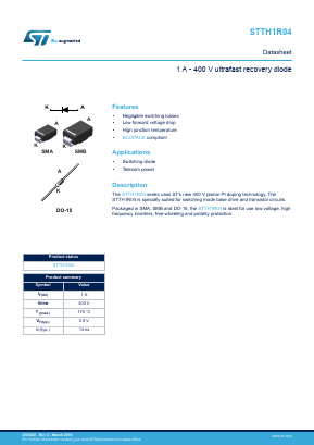 STTH1R04A Datasheet PDF STMicroelectronics