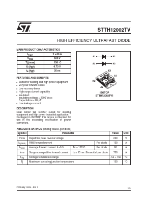 STTH12002TV1 Datasheet PDF STMicroelectronics