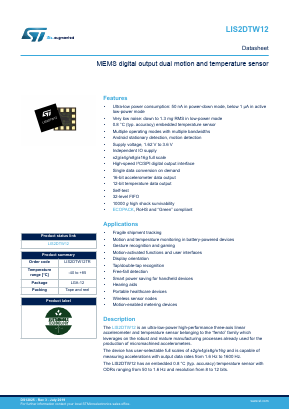 LIS2DTW12TR Datasheet PDF STMicroelectronics