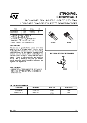 P90NF03L Datasheet PDF STMicroelectronics