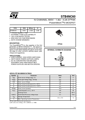 STB4NC60 Datasheet PDF STMicroelectronics