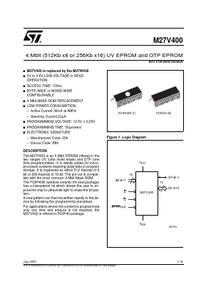M27V400-100F1 Datasheet PDF STMicroelectronics