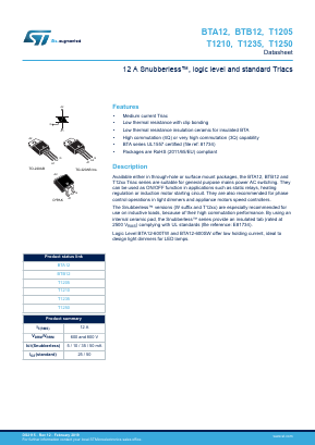 BTA12-700SWRG Datasheet PDF STMicroelectronics
