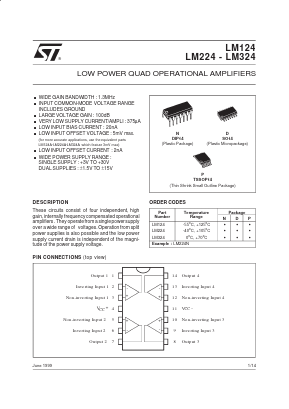 LM224 Datasheet PDF STMicroelectronics