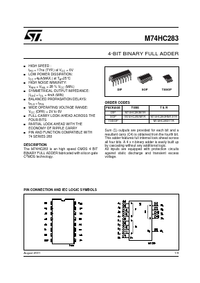 M74HC283 Datasheet PDF STMicroelectronics