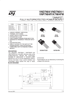 VND7N04 Datasheet PDF STMicroelectronics