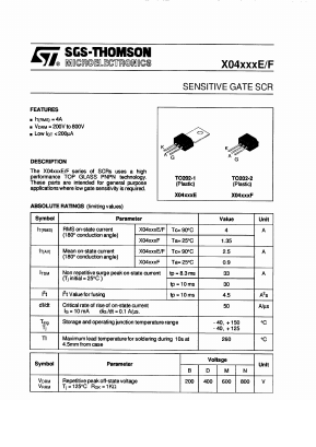 X0405DE Datasheet PDF STMicroelectronics