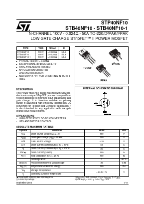 STP40NF10 Datasheet PDF STMicroelectronics