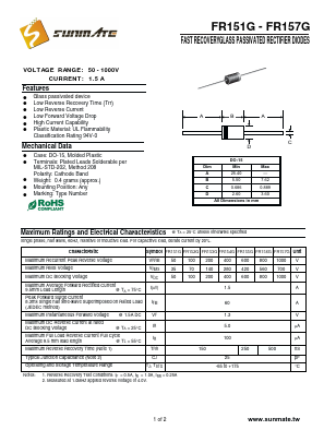 FR152G Datasheet PDF SUNMATE electronic Co., LTD