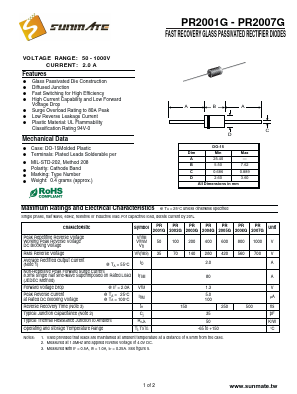 PR2007G Datasheet PDF SUNMATE electronic Co., LTD