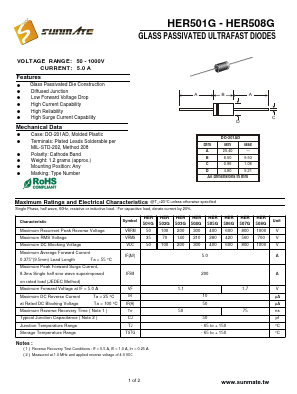 HER501G Datasheet PDF SUNMATE electronic Co., LTD