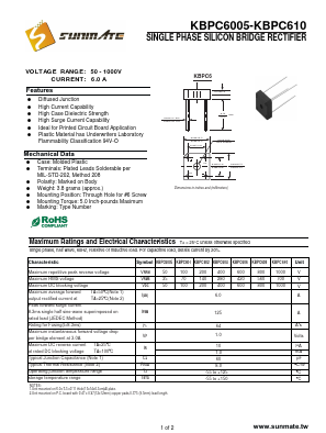 KBPC6005 Datasheet PDF SUNMATE electronic Co., LTD